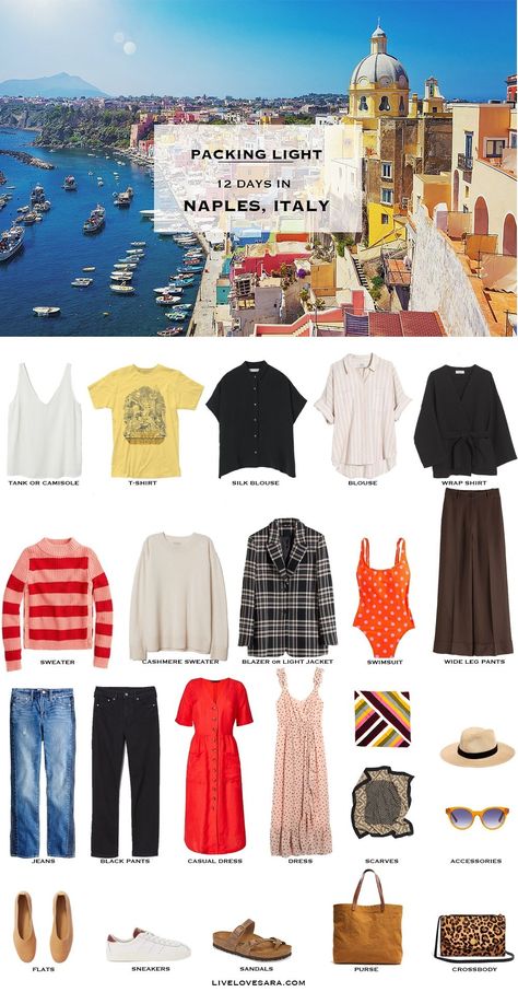 Are you wondering what to pack for Naples, Italy? I have a sample of a Naples, Italy packing list to help you on your way. Head over to my post for what to pack and outfit ideas. Naples Packing List | What to pack for italy | #worldtravel international packing list #packinglight Packing Light | beach vacation | Travel Light | Travel Wardrobe | Travel Capsule | Capsule | Pack for vacation #travellight #packinglight #travelcapsule #capsulewardrobe #capsule Packing Light For Italy, Greece Clothes, Italy In Spring, Euro Vacation, Italy Outfits Spring, Travelling Outfits, Italy Packing, Italy Packing List, Travel Packing Outfits