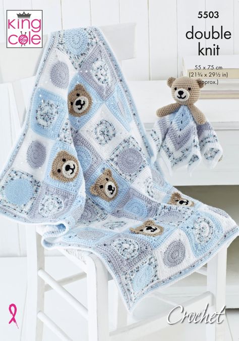 Easy to Follow Baby Blankets & Comforter Toys: Knitted in Cherished and Cherish Dash DK Knitting Patterns - King Cole Dk Knitting Patterns, Bunny Blanket, Bear Blanket, Knitting Patterns Free Cardigans, Haken Baby, Crochet Fabric, Crochet Teddy, King Cole, Baby Blanket Pattern