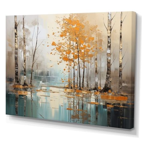 Designart "Birch Woods Golden Reflections I" Tree Birch Wall Art Living Room - On Sale - Bed Bath & Beyond - 39131801 Birch Wall, Community Hall, Acrylic Wall Decor, Orange Home Decor, Orange House, Accent Wall Decor, Acrylic Panels, Art Living Room, Acrylic Wall Art