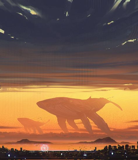 jocelin carmes on Twitter: "Art vs reference. For this one I was inspired by a photo I took of a nice sunset in my hometown, in the south of France.… https://t.co/166P3zadwU" Flying Whale, Nice Sunset, The South Of France, Small Boats, Visual Development, Flora And Fauna, South Of France, Character Illustration, The South