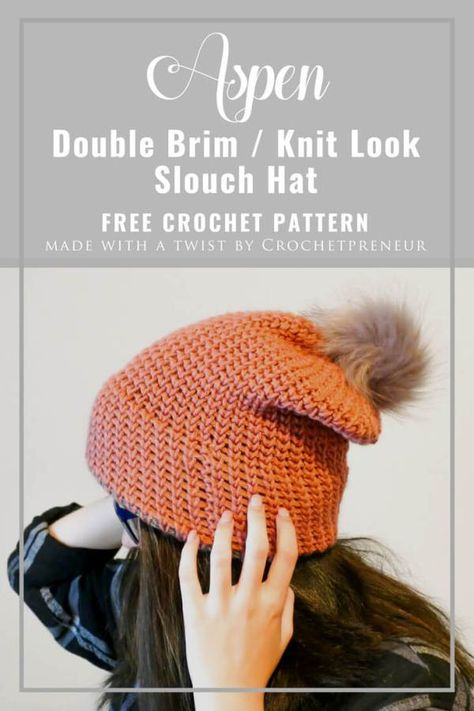 Double Brim Knit-Look Beanie: Free Crochet Pattern - Crochetpreneur Headwarmer Crochet, Beanie Free Crochet Pattern, Headwear Accessories, Crochet Bloggers, Cozy Crochet, Crochet Beanie Pattern, Crochet Business, Crochet Blog, Slouch Hat