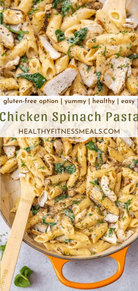 Healthy Dinners Pasta, Healthy Creamy Spinach Pasta, Chicken Spinach Pasta Recipes Easy, Healthy Chicken And Spinach Pasta, Chicken And Greens Pasta, Chicken Pesto Spinach Pasta, Simple Chicken And Spinach Recipes, Healthy Pasta With Spinach, Diced Chicken And Spinach Recipes