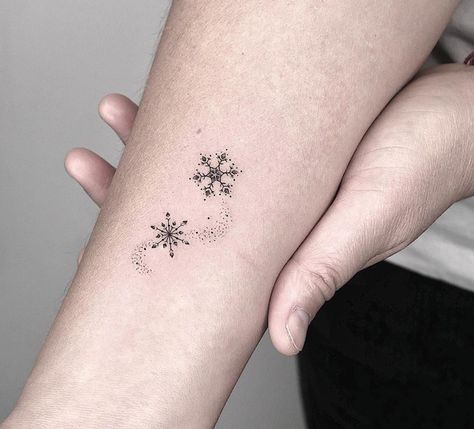 A Snowflake Cute Snowflake Tattoo, Snow Flakes Tattoo Design, Snowflakes Tattoo Design, Small Christmas Tattoos For Women, Winter Inspired Tattoos, Tiny Snowflake Tattoo, Snow Tattoo Snowflakes, Snow Flakes Tattoo, Snowflake Tattoo Design