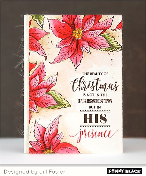 Homemade Holiday Cards, Poinsettia Cards, Penny Black Cards, Penny Black Stamps, Christmas Card Inspiration, Christmas Card Art, Holiday Stamping, Card Tricks, Christmas Poinsettia