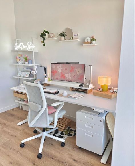 Study Desk Decor, Office Table Design, Study Room Design, Gamer Room Decor, Study Room Decor, Minimalist Room, White Room, Home Office Setup, Home Office Space