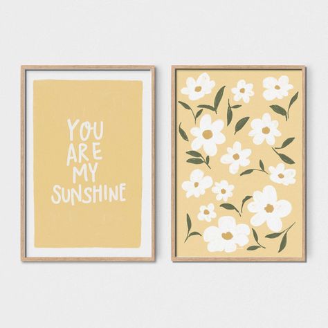 Boho Wall Art Baby Room, Daisy Playroom, Nursery Art Prints Girl, You Are My Sunshine Room, Sunshine Room Ideas, Sunshine Toddler Room, Pink And Yellow Nursery Girl, Sunshine Print, Yellow Gallery Wall