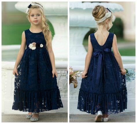 Blue Lace Flower, Navy Blue Flower Girl Dresses, Country Flower Girls, Blue Flower Girl Dress, Bohemian Flower Girl Dress, Navy Flower Girl, Bohemian Flower Girl, Flower Girl Dresses Navy, Flower Girl Dresses Country