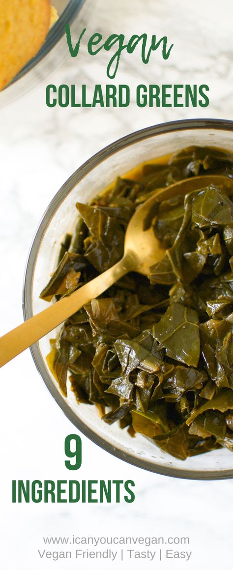 This Easy Vegan Collard Greens recipe is so simple to put together! These vegan collard greens can be made in advance and are perfect for the holidays! These Easy Vegan Collard Greens only require 9 ingredients! Check out this post to find out how to make them yourself! #CollardGreens #VeganRecipes #VeganHoliday #PlantBasedRecipes #VeganCollardGreens #VeganSideDish #Southern #SouthernCollardGreens #EasyCollardGreens #CollardGreensRecipe #VeganGreens #Collards #EasyGreens #Easy Vegan Collard Greens Recipe, Vegan Collard Greens, Southern Collard Greens, Collard Greens Recipe, Classic Southern Recipes, Vegan Soul Food, Vegan Side Dishes, Vegan Sides, Vegan Thanksgiving