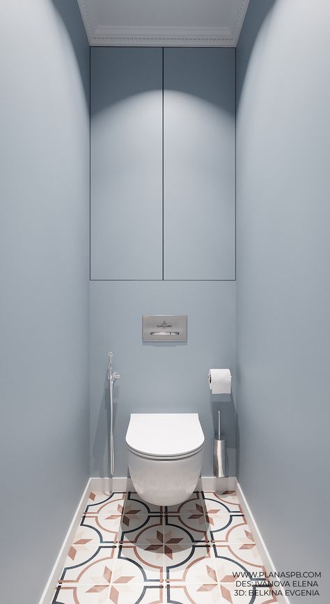 Blue Toilet Design, Blue Toilet, Light Blue Bathroom, Grey Toilet, Pastel Blue Color, Downstairs Loo, Toilet Design, 아파트 인테리어, Bleu Pastel