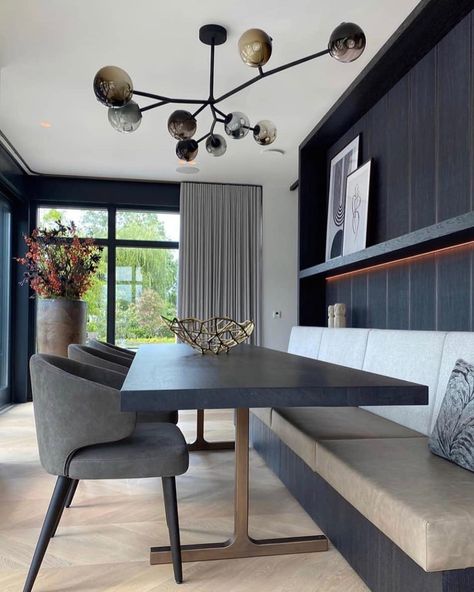 Bocci (@bocci) • Instagram photos and videos Modern Banquette Seating, Dining Room Booth, Seating In Kitchen, Dining Room Banquette, Dining Corner, Banquette Seating In Kitchen, Dining Room Bench Seating, Dining Room Cozy, Kitchen Seating