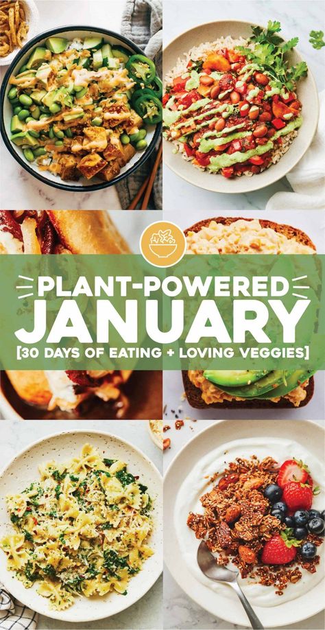 Join Us For Plant-Powered January! - Pinch of Yum Vegetarian Eating, Pinch Of Yum, Vegetarian Meal Plan, Meatless Recipes, Meatless Main Dishes, Meatless Dinner, Vegetarian Main Dishes, Veggie Delight, Vegan Meal Plans