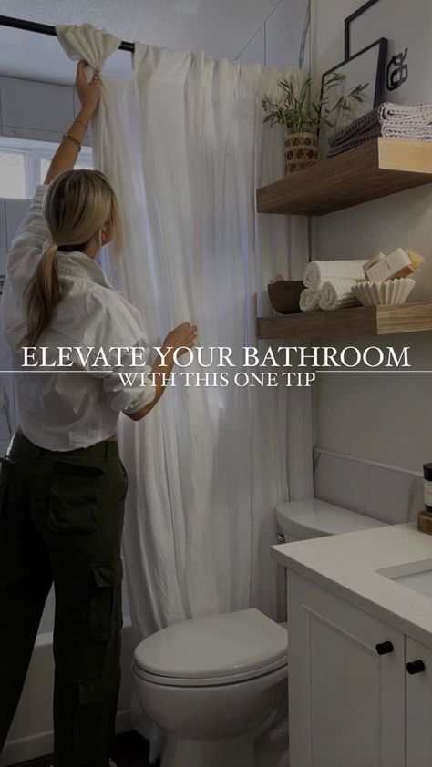 Showers With Curtains, Bathroom With Shower Curtain, Stand Up Showers, Barn Bathroom, Curtain Diy, Diy Shower Curtain, Bathroom Makeovers, Huntington Homes, Curtain Ideas