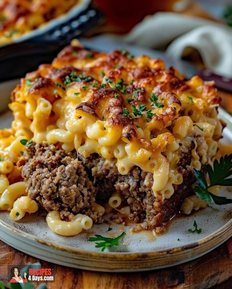 Mac and Cheese Meatloaf Casserole Meatloaf And Sides, Mac & Cheese Meatloaf Casserole, Mac And Cheese Meatloaf, Mac N Cheese Meatloaf Casserole, Classic Comfort Food, Macaroni And Beef Recipes, Mac And Cheese Meatloaf Casserole, Creative Dinner Recipes, Flavorful Meatloaf