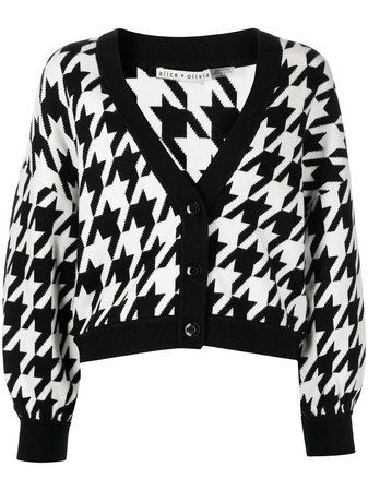 alice + olivia Alice+Olivia Zelina houndstooth cardigan - FARFETCH | ShopLook Houndstooth Cardigan, Steampunk Dress, Perfect Pant, Alice And Olivia, Houndstooth Pattern, V Neck Cardigan, Soft White, Black Cardigan, Alice Olivia