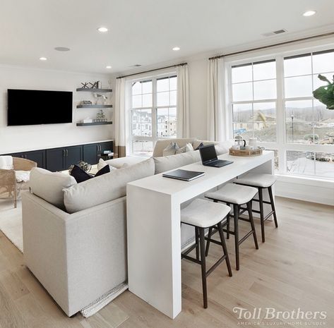 Bar table behind couch