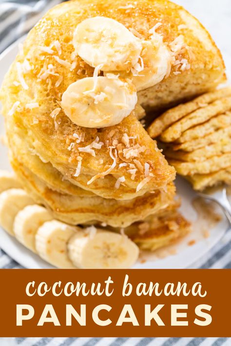 Coconut banana pancakes Coconut Banana Pancakes, Coconut Milk Pancakes, Bunch Of Bananas, Almond Pancakes, Banana Buttermilk, Coconut Flour Pancakes, Make Pancakes, Coconut Pancakes, Banana Pancakes Recipe