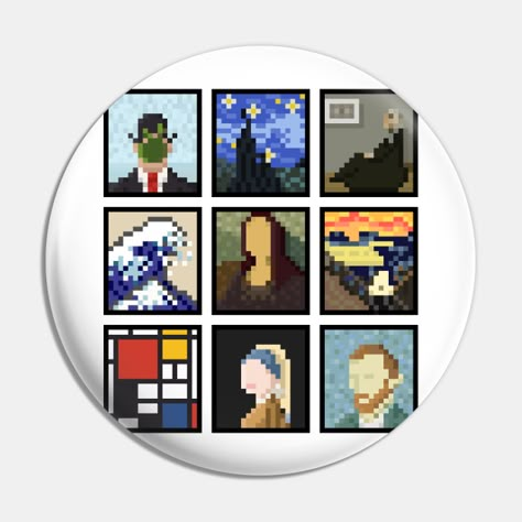 Famous paintings reimagined -- Choose from our vast selection of pins to match with your desired size to make the perfect custom pin. Pick your favorite: Movies, TV Shows, Art, and so much more! Available in small and large. Perfect to wear or to decorate your bag or backpack with. Pop Culture Perler Beads, Pixel Art Famous Painting, Perler Bead Movie Poster, Liquid Stranger Perler, Famous Art Pixelated, Perler Bead Famous Artwork, Famous Paintings, A Penny, Melting Beads