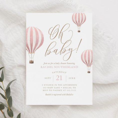 Baby Shower Hot Air Balloon, Hot Air Balloon Invitation, Pink Hot Air Balloon, Bday Decor, Balloon Invitation, Gold Typography, Elephant Baby Shower Invitations, Pink Baby Shower Invitations