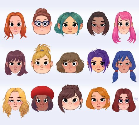 Faces and Hairstyles 2 by LuigiL Luigi Lucarelli, Character Design Cartoon, Character Design Challenge, 얼굴 드로잉, Practice Drawing, Drawing Hair, Character Design Girl, Cartoon Hair, Cartoon Eyes