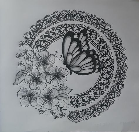 Butterfly Mandala Art, Nature Mandala, Easy Mandala Drawing, Butterfly Mandala, Butterfly Art Painting, Seminyak Bali, Cat Mandala, Mandela Art, Pencil Sketch Images