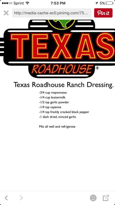 Texas Roadhouse Ranch, Texas Roadhouse Ranch Dressing, Homemade Sauce Recipes, Ranch Dressing Recipe, Salad Dressing Recipes Homemade, Marinade Sauce, Copykat Recipes, Texas Roadhouse, Copycat Restaurant Recipes