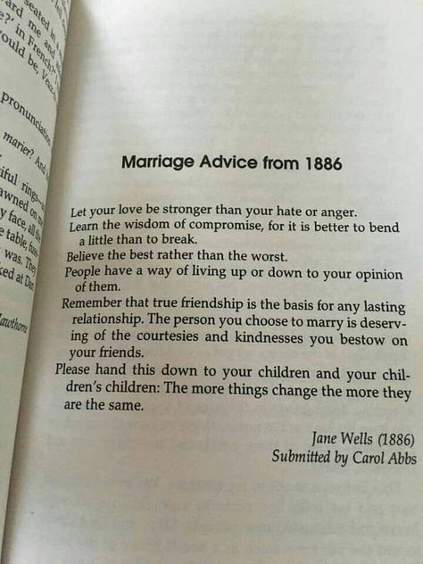 Marriage Advice from 1886 - Jane Wells. Vie Motivation, Marriage Quotes, Married Life, Marriage Advice, Love And Marriage, Relationship Tips, Pretty Words, Beautiful Words, Relationship Advice