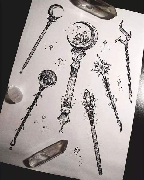 Stab Tattoo, Kinds Of Magic, Magic Elements, Wormhole Tattoo, Professional Tattoo Kits, Witchcraft Tattoos, Element Tattoo, Wand Tattoo, Kunst Tattoos