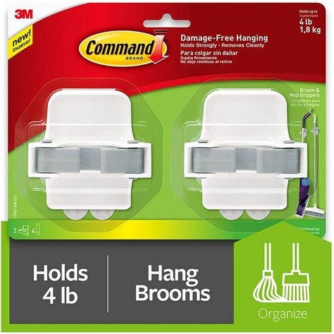 Use broom holders to store your flashlights in a convenient place. Push Broom, Mop Holder, Broom Holder, Mops And Brooms, Broom Handle, Command Hooks, Command Strips, Brooms, Hanging Pictures