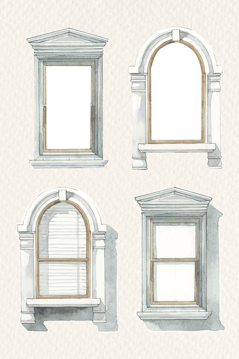 Windows Illustration Drawing, Windows Drawing Sketch, Window Sketch Architecture, Window Drawing Reference, Window Design Drawing, Window Drawing Sketch, Window Illustration Drawing, Window Drawing Ideas, Drawing Windows