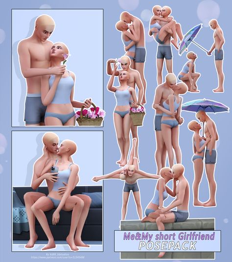 🤍💜Me&My short girlfriend - Pose Pack 💜🤍 | Patreon S Poses, Short Girlfriend, New Pose, Sims 4 Gameplay, Sims 4 Dresses, Character Poses, Family Posing, Sims 4 Cc Finds, Sims Mods