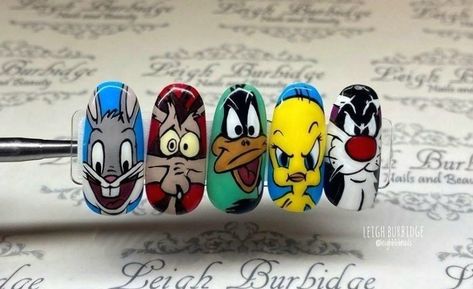 Looney Tunes Nail Designs, Tweety Nail Art, Looney Tunes Nail Art, Bugs Bunny Nails, Tweety Nails, Looney Tunes Nails, Tweety Pie, Cartoon Nail Designs, Cartoon Nail Art