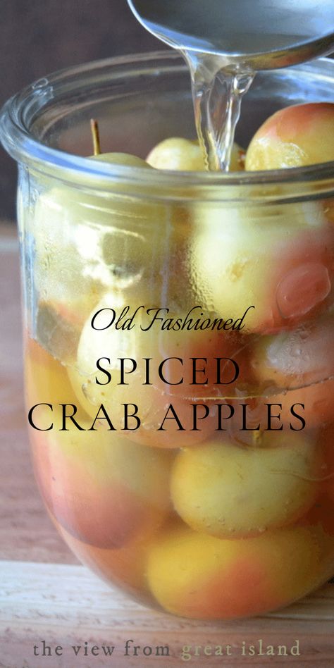 Old Fashioned Spiced Crab Apples is a vintage pickled apple recipe that makes the perfect side to any fall meal and is a must at Thanksgiving! #easy #recipe #healthy #Thanksgiving #canning #apples #fallcanning #spicedapples #apples #fallsidedish #Thanksgivingsidedish #pickling #crabapples #forage Canned Spiced Crabapples, How To Preserve Crab Apples, Spiced Crab Apple Recipes, Pickled Crab Apple Recipes, Crab Apple Cider Recipe, Canning Crab Apples, Crab Apple Recipes Easy, Canned Crab Apples, What To Do With Crab Apples