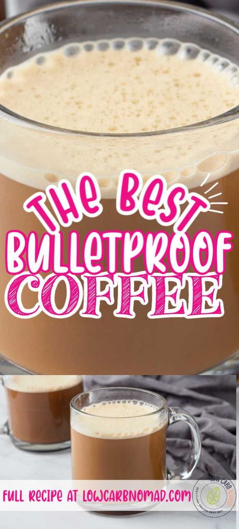 Bulletproof coffee is a rich and creamy coffee drink that is filled with healthy fats. This keto coffee drink is made with coffee, butter and MCT oil. Sometimes referred to as “bullet coffee”, this coffee drink recipe has added health benefits compared to regular black coffee. Fat Coffee, Bulletproof Coffee Recipe, Keto Coffee Recipe, Coffee Ingredients, Keto Diet List, Keto Diet Breakfast, Keto Drink, Bulletproof Coffee, Perfect Keto