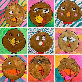 Second Grade Thanksgiving Art Projects, Kindergarten Art Thanksgiving, November Art 3rd Grade, Turkey Art Projects For Kindergarten, Thanksgiving Arts And Crafts For Elementary Kids, Grade 4 Thanksgiving Art, Thanksgiving Art Upper Elementary, Thanksgiving Art Grade 1, 4th Grade Thanksgiving Art