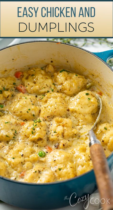 chicken and dumplings in a pot, in homemade chicken soup Chicken And Dumping Recipes, Chicken And Dumplin Recipe, Easy Chicken Dumpling Recipes, Dumplin Recipe, Best Chicken And Dumplings, Creamy Chicken And Dumplings, Chicken Dumpling Soup, Chicken Dumplings Recipe, Chicken And Dumplings Recipe