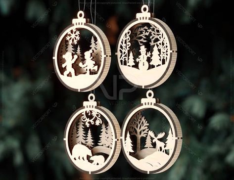 Add a festive touch to your holiday decor with 3D laser cut ornaments. Explore unique designs like wolf poses and mandala monograms that make perfect gifts or tree decorations. Christmas Ornament Laser Cut, Christmas Laser Cut Ideas, Laser Ornaments, Laser Cut Christmas Ornaments, 3d Christmas Ornaments, 3d Ornaments, Wolf Poses, Laser Cut Christmas, Laser Cut Wood Crafts