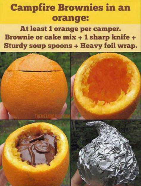 Dessert made outdoors is not limited to baked apples or s'mores if you have oranges! #pitfirefood #udderlysmooth Campfire Brownies, Barbecue Desserts, Easy Campfire Meals, Orange Brownies, Backyard Camping, Scout Camping, Campfire Food, Campfire Cooking, Camp Cooking