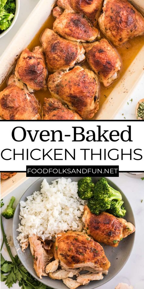 Baked Bone In Chicken, Chicken Thighs In Oven, Chicken Thights Recipes, Chicken Main Dish Recipes, Easy Oven Baked Chicken, Oven Baked Chicken Thighs, Chicken Thighs Recipe, Bone In Chicken, Thighs Recipe