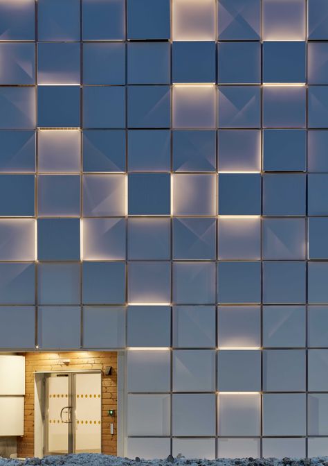 Facade Lighting House, Facade Wall Design, Facade Lighting Architecture, Umea Sweden, Facade Lighting Design, Lighting Design Architecture, Facade Pattern Architecture, Exterior Lighting Design, Mall Facade