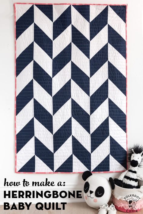 Modern Baby Quilt Patterns, Free Baby Quilt Patterns, Half Square Triangle Quilts Pattern, Baby Quilt Tutorials, Herringbone Quilt, Triangle Quilt Pattern, Polka Dot Chair, Elephant Fabric, Nancy Zieman