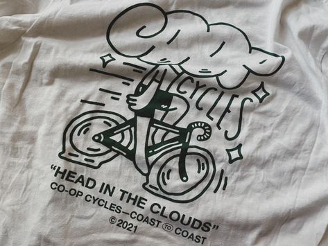 Head in the clouds by Todd Durkee on Dribbble Cycling Posters Graphic Design, Bike Shirt Design, Breastfeeding Art, Cloud Illustration, Bike Illustration, Cool Slogans, Father's Day Greeting Cards, Art Photography Portrait, Shirt Logo Design