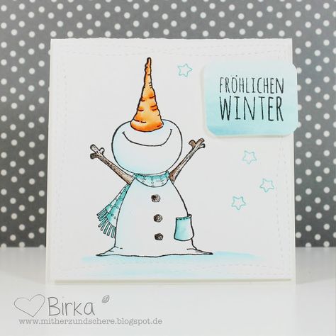 Weihnachtskarte/Winter-Karte mit Schneemann Coloring Challenge, Snowman Christmas Cards, Christmas Doodles, Christmas Card Art, Watercolor Christmas Cards, Christmas Card Crafts, Happy Paintings, Diy Christmas Cards, Winter Diy