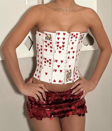 🃏 Costume With White Corset, Red Corset Top Halloween Costume, Hallowem Costumes Corsets, White Corset Costume, Rave Costume Ideas, Rave Halloween Outfits, Anything But Clothes Party Ideas Outfits, Corset Outfit Party, Costume Aesthetic Halloween