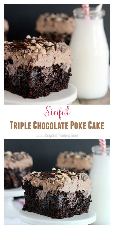 “The Poke Cake Chocolate, Pole Cake, Hot Chocolate Whipped Cream, Chocolate Poke Cake, Dump Cakes, Pane Dolce, Chocolate Whipped Cream, Poke Cake Recipes, Poke Cakes