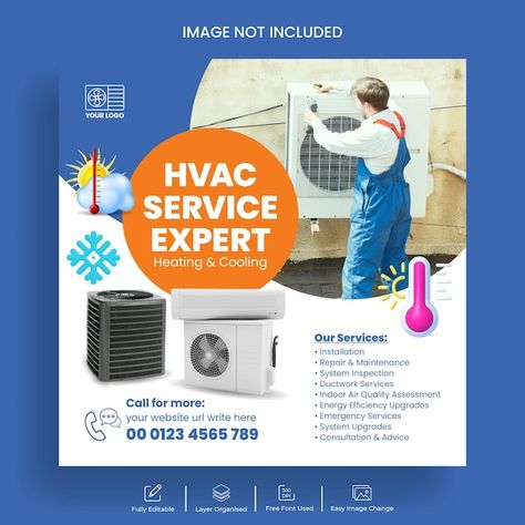 Vector hvac repair and maintenance insta... | Premium Vector #Freepik #vector Services Social Media Post, Hvac Company, Hvac Maintenance, Hvac Installation, Hvac Repair, Brand Advertising, Hvac Services, Ac Repair, Card Banner