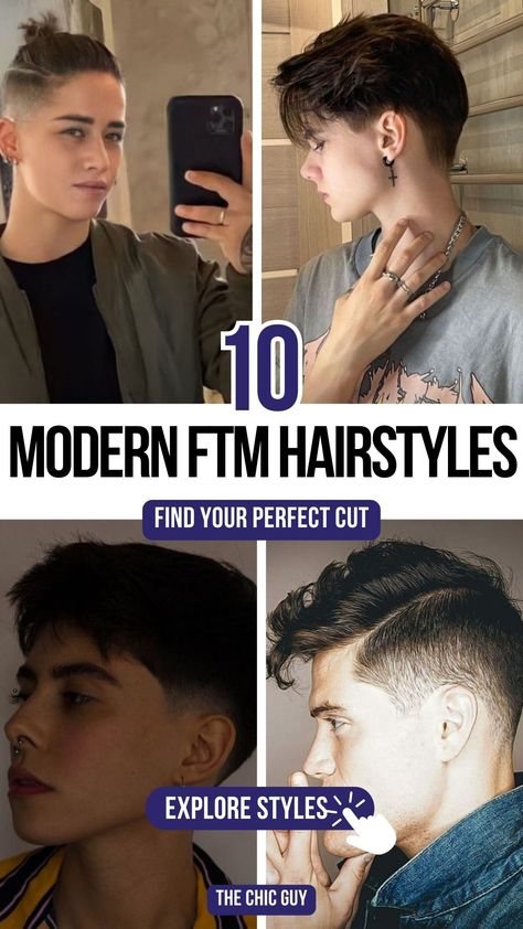 10 Trendy FTM Haircuts for a Sleek, Confident Style Textured Male Haircut, Mens Heart Shaped Face Haircut, Male Haircuts For Round Faces, Transmasc Haircut Square Face, Mens Haircut Faded Sides, Feminine Male Haircuts, Queer Men Haircut, Short Side Part Haircut Men, Short Unisex Haircuts