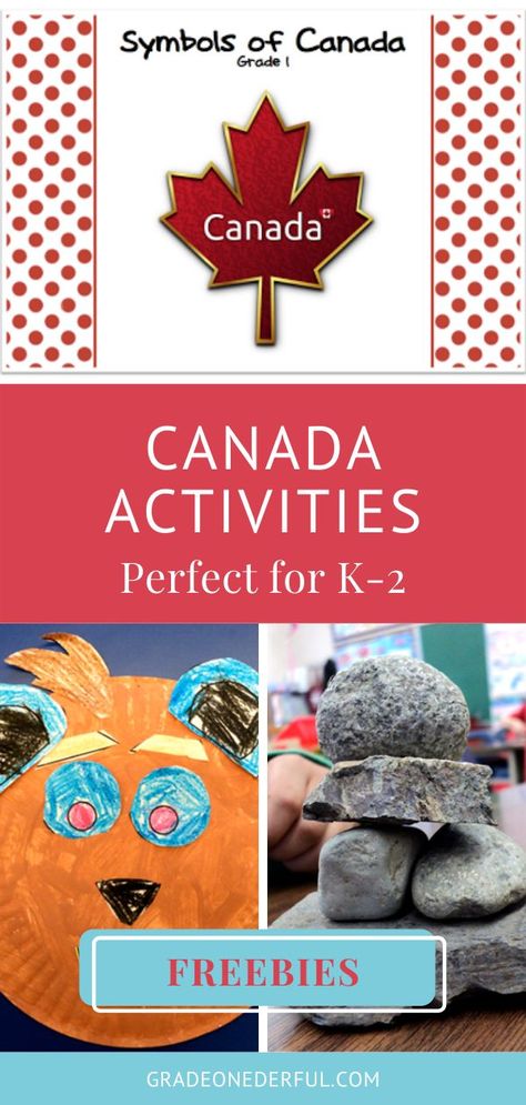 Lots of ideas for some inukshuk building and pictures, a beaver craft, a fun way to learn more about the National Anthem, and a free Symbols of Canada booklet. Everything is perfect for K-2. Instant download! Canada Geography Activities, Canada Activities For Kids, Canada Crafts For Kids, Canada Day Activities, Canada Activities, Canada Crafts, Beaver Craft, Canadian National Anthem, Canada For Kids