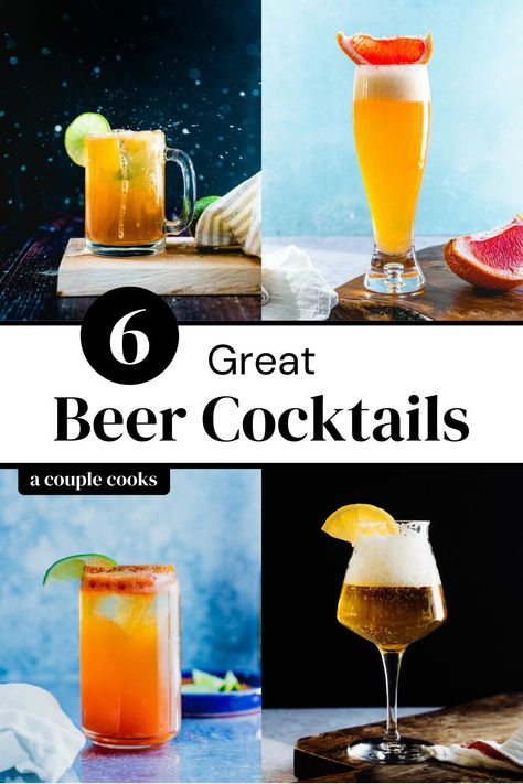 Want to mix your beer into something special? Try these great beer cocktails with something for everyone, from the chelada to the shandy. | alcoholic drinks | cocktails | drinks | beer cocktails | beer shandy recipes | chelada recipe beer | beer margarita recipe | michelada recipe | summer cocktails | mexican cocktails | #beer #beercocktails #beerdrinks #beermixedrink Beer Margarita Recipe, Beer Mixed Drinks, Modelo Beer, Beer Margarita, Beer Cocktail Recipes, Ginger Beer Cocktail, Mexican Cocktails, Summer Beer, Low Alcohol Drinks