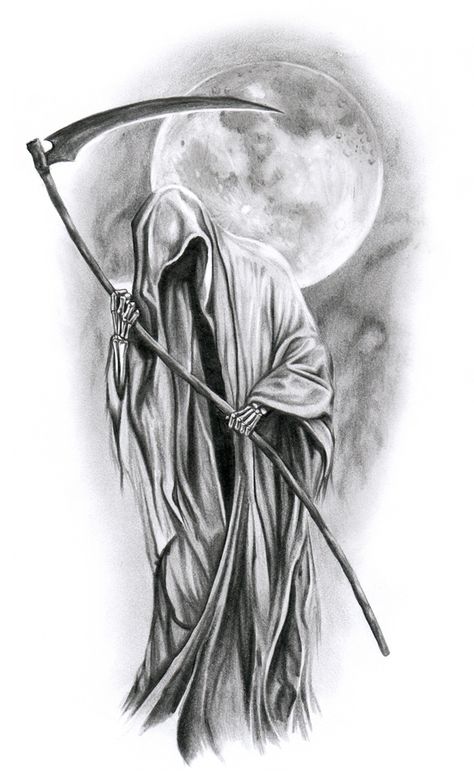 my work Grim Reaper Drawing, Reaper Drawing, Grim Reaper Tattoo, Reaper Tattoo, Skull Sleeve, Grim Reaper Art, Men Tattoos, Skulls Drawing, Geniale Tattoos