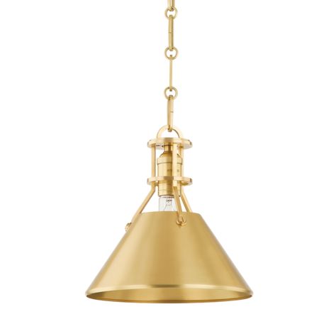 Exposed hardware adds a touch of industrial chic to a timeless cone shade silhouette. Go for a crisp monochromatic look with the allover Polished Nickel or Aged Brass finish or pair the Aged Brass hardware with a Distressed Bronze shade. The portable sconce features an adjustable arm and braided cord. Part of our Mark Aged Brass Hardware, Mark D Sikes, Linear Pendant Light, Lantern Post, Table Lamps For Bedroom, Hudson Valley Lighting, Hanging Lanterns, Burke Decor, Industrial Chic